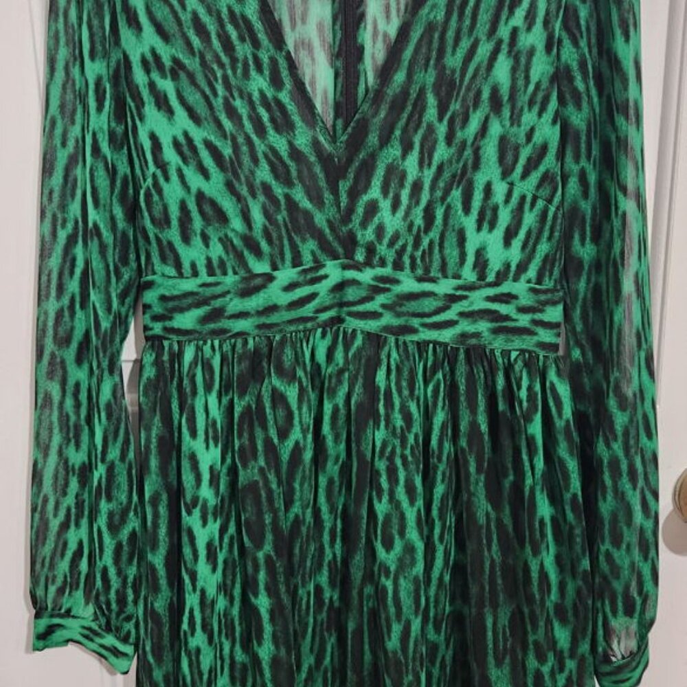Michael Kors Esmerald Green Leopard Print Dress XS